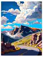 Vector trail ridge road colorado vintage travel poster recuerdo postal retrato pintura wpa ilustración