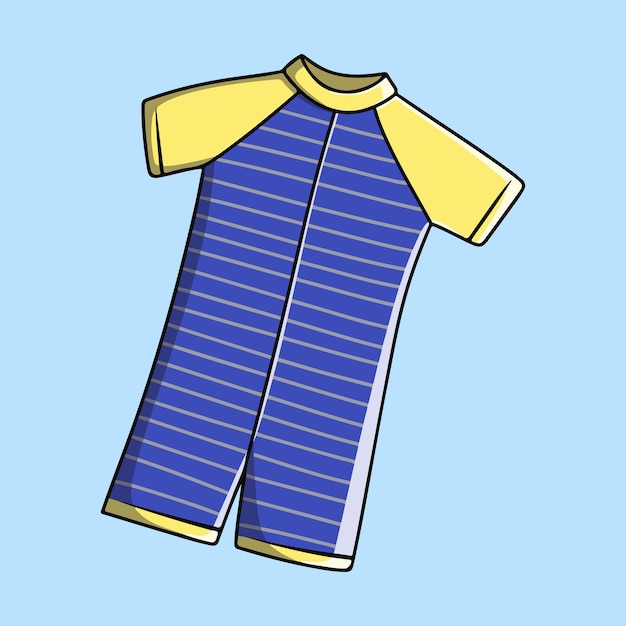 Traje de baño azul con rayas amarillas