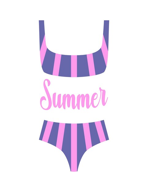 Traje de baño de moda aislado de verano ilustración vectorial simplificada minimalista traje de baño para playa trajes de baño de dos piezas color de moda 2022 texto de verano letras