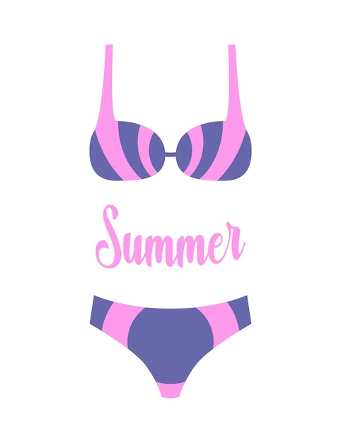 Vector traje de baño de moda aislado de verano ilustración vectorial simplificada minimalista traje de baño para playa trajes de baño de dos piezas color de moda 2022 texto de verano letras