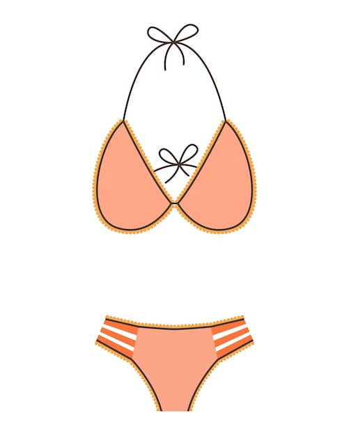 Traje de baño de moda. plano icono de ropa de playa femenina de moda de dibujos de baño de dos | Vector Premium