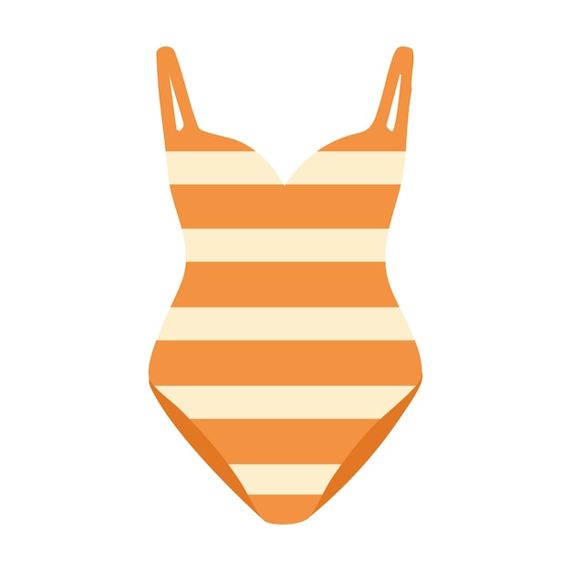 Traje de baño a rayas de una sola pieza en tonos naranja ilustración de ropa de playa de verano de dibujos animados planos