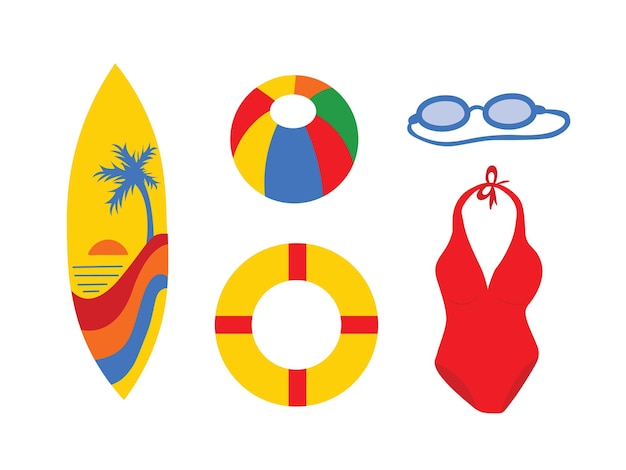 traje de baño tabla de surf bola ilustración vectorial