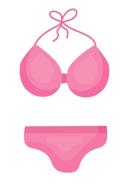 Traje de baño de verano para mujeres Bikini rosa Traje de natación de playa Ilustración de dibujos animados vectorial