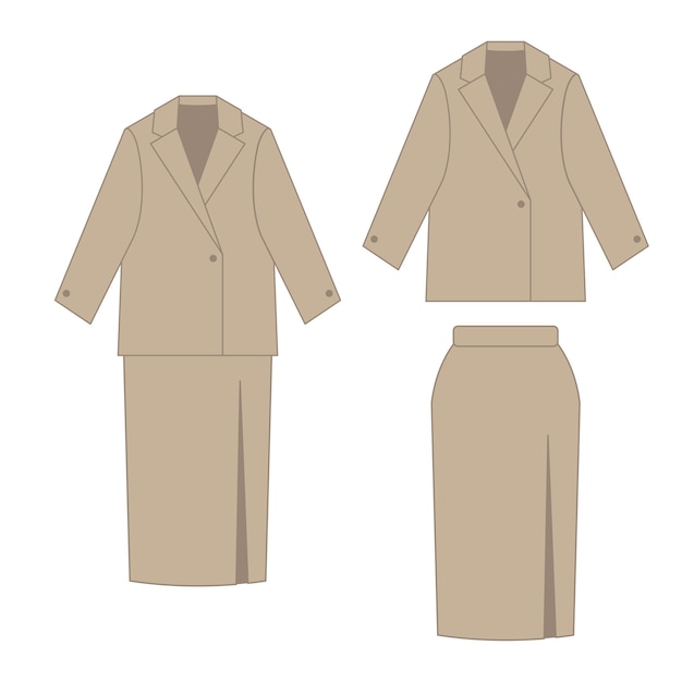 Traje beige estricto con ilustración de vector de falda y chaqueta