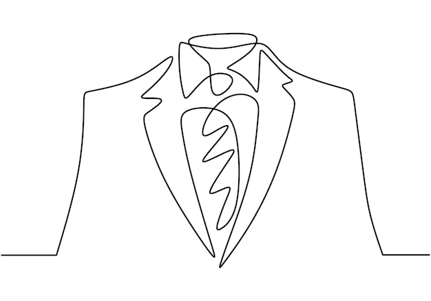 Traje de boda de lujo en una línea continua dibujada a mano sobre fondo blanco fiesta de bodas con concepto de estilo elegante diseño minimalista traje de moda con corbata ilustración vectorial