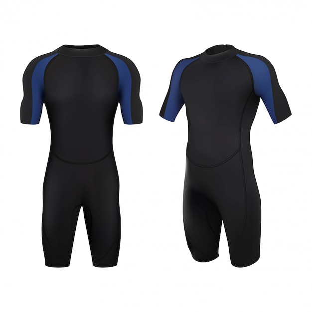 Traje de buceo en negro y azul. bañador para hombre. aislado de fondo blanco.