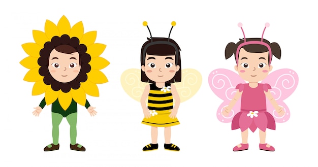 Traje de costumbres de primavera, flores, abejas y mariposas para niñas