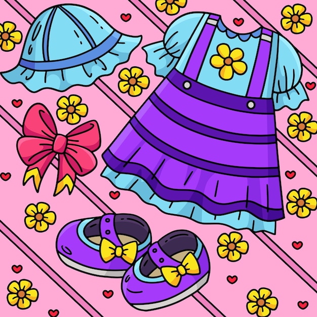 El traje de la ducha de bebé de la niña de dibujos animados de colores