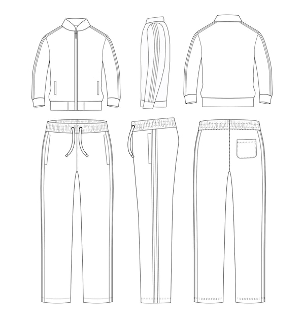 traje de entrenamiento deportivo chaqueta sudadera frente atrás y lateral vistas vectoriales Ilustración