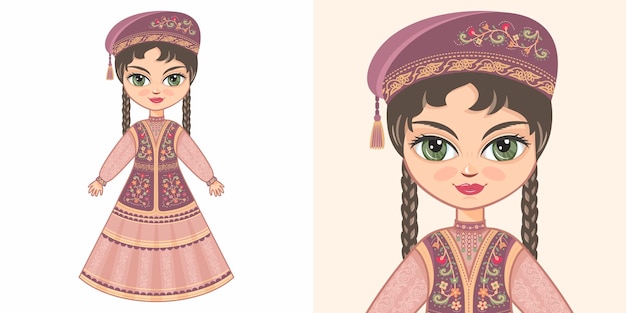 Traje nacional tártaro Chica con ropa étnica de Tatarstán