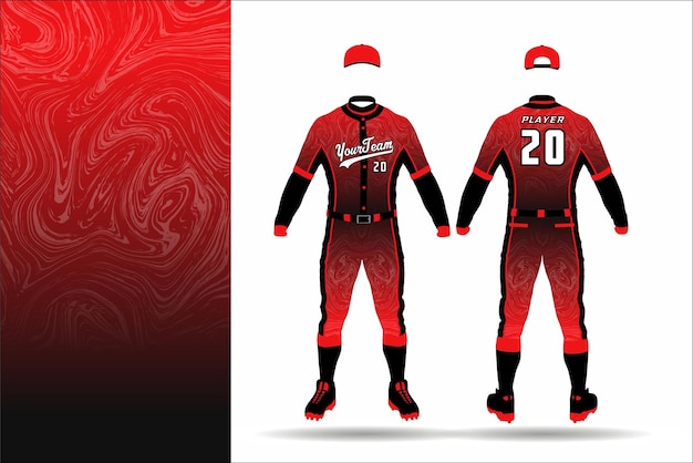 un traje rojo y negro con el número 20 en él