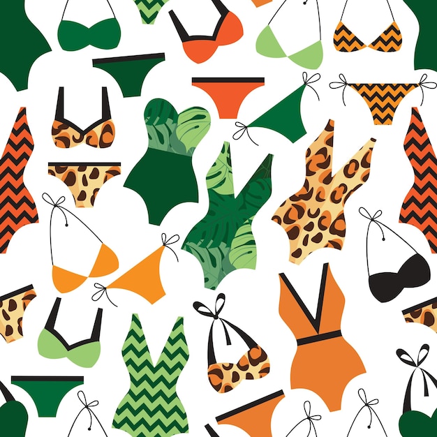 Los trajes de baño verdes y naranjas forman un patrón sin fisuras