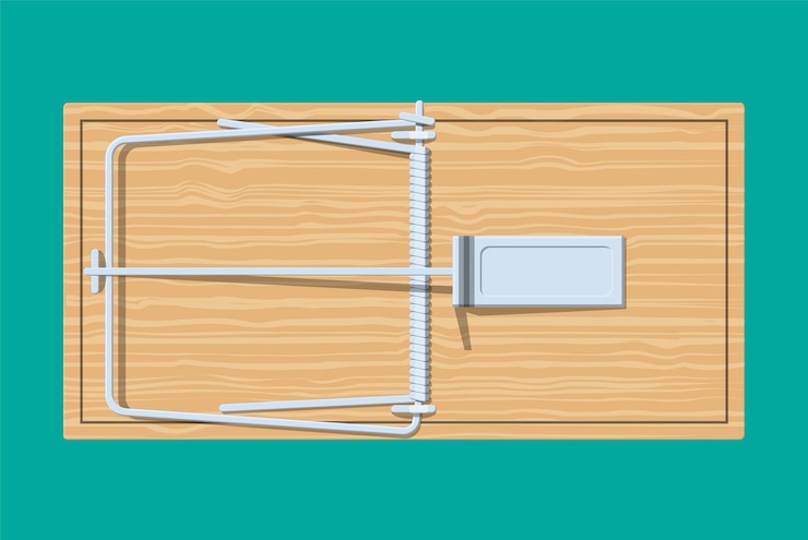 Vector trampa de madera para ratones, clásica trampa de barra con resorte.