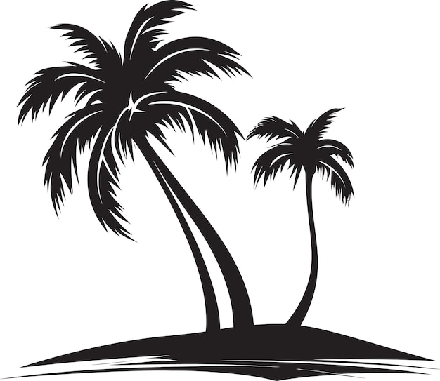 Tranquilidad tropical Emblema negro icónico de la escena de la playa Vector gráfico del paraíso de la palma de la playa