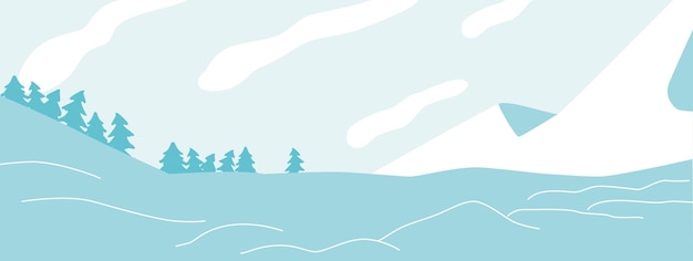 Tranquilo paisaje invernal que brilla bajo un manto de árboles nevados adornados con escarcha, un mundo silencioso y una belleza serena que calienta el alma, ilustración vectorial de dibujos animados, fondo invernal