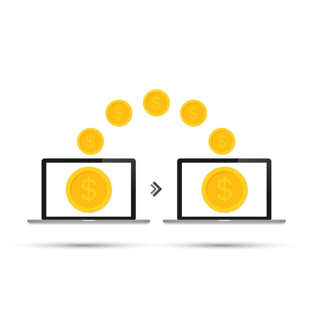 Transacción de transferencia de dinero entre dispositivo portátil. Concepto de pago en línea