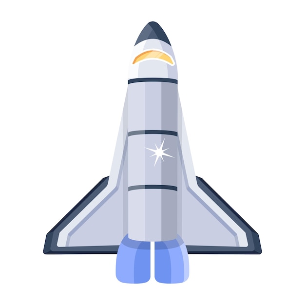 Vector un transbordador espacial con cola azul y fondo blanco.