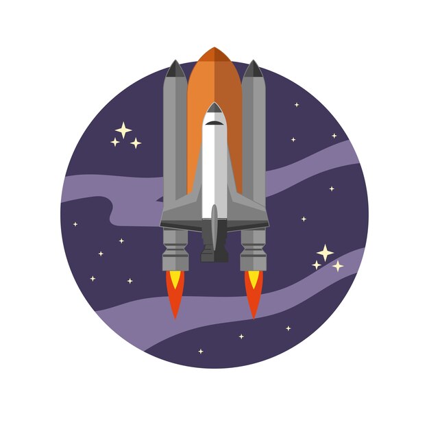 Transbordador espacial con estilo sobre fondo blanco. ilustración