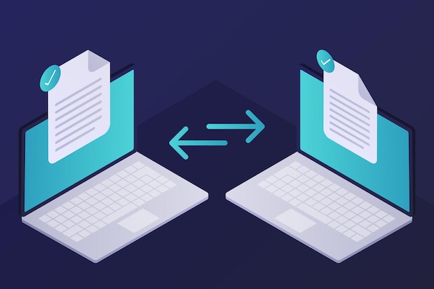 Vector transferencia de archivos isométrica