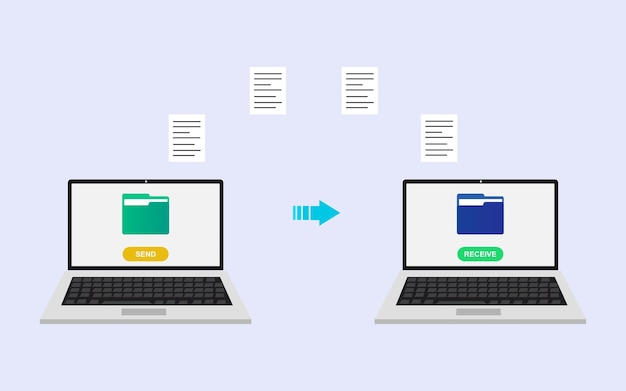 Transferencia de archivos de un portátil a otro a través de internet concepto de tecnología moderna