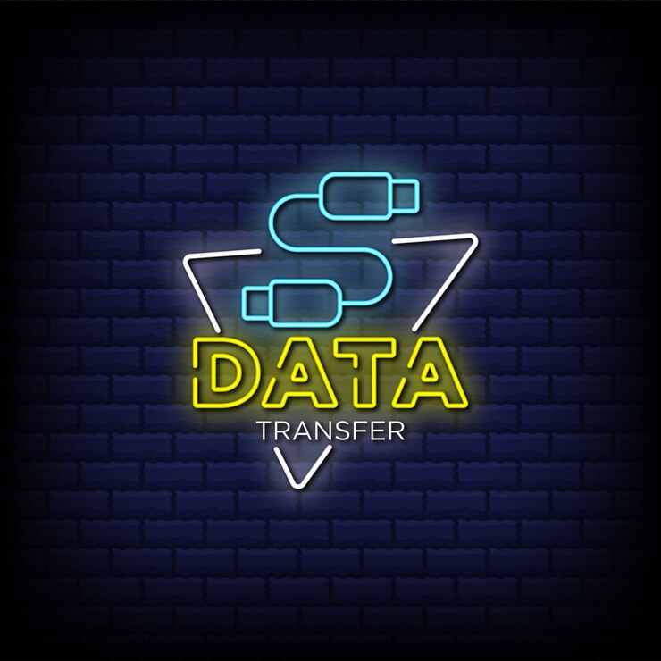 Vector transferencia de datos letreros de neón estilo texto