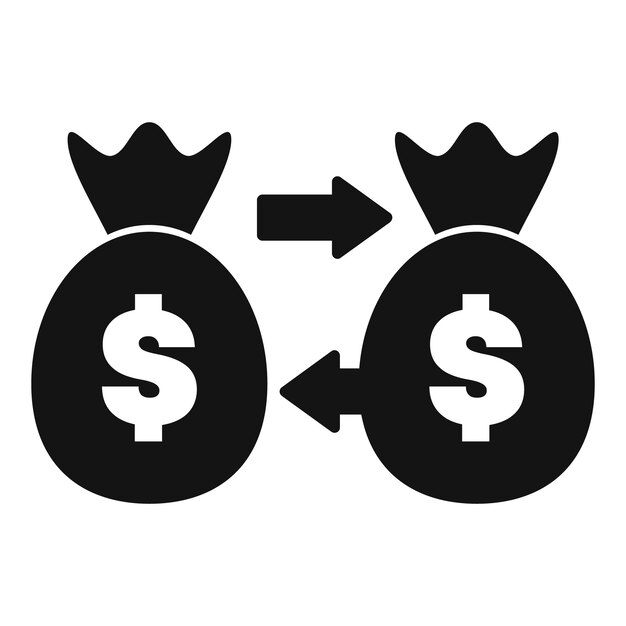 Transferencia de dinero entre dos bolsas de dinero icono que representa la transacción financiera
