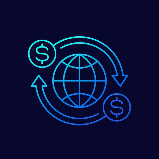 Vector transferencia de dinero en todo el mundo icono diseño lineal