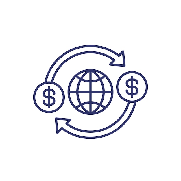 transferencia de dinero en todo el mundo icono línea vector