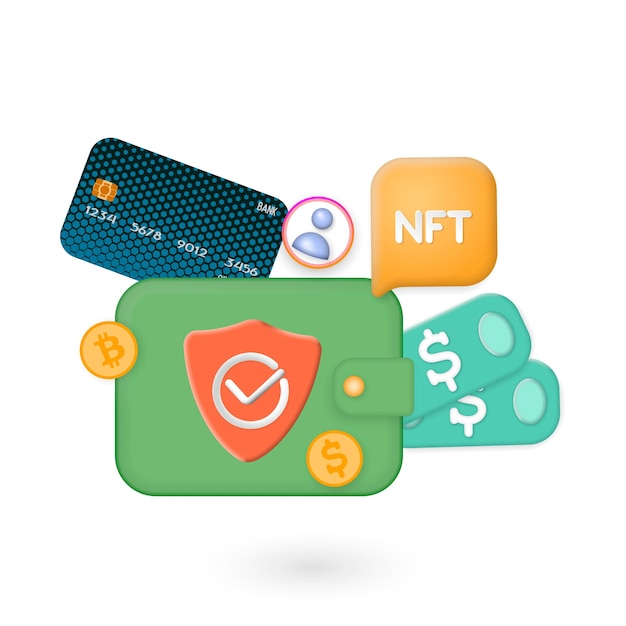 Transferencia de medios 3d Cryptocurrency NFT al concepto de dinero por tecnología blockchain Fondo futurista
