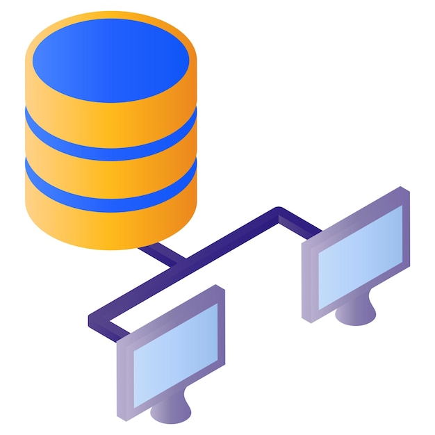 Transmisión isométrica de servidor de base de datos centralizado concepto diseño vectorial de almacenamiento y acceso de datos