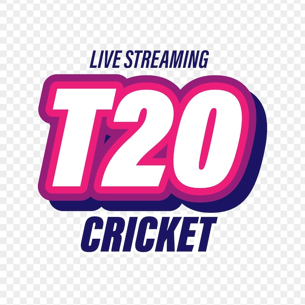 Vector transmisión en vivo de cricket t20 tipografía en fondo transparente