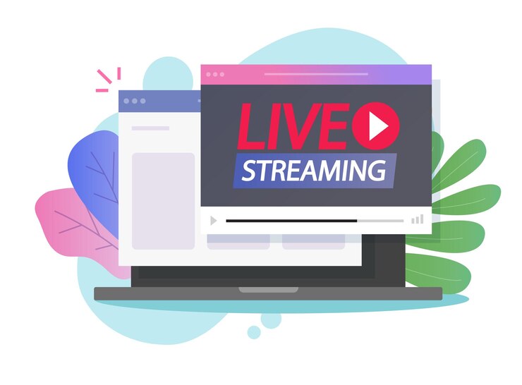Vector transmisión en vivo por internet en línea o transmisión de video en la página del navegador web a través de una computadora
