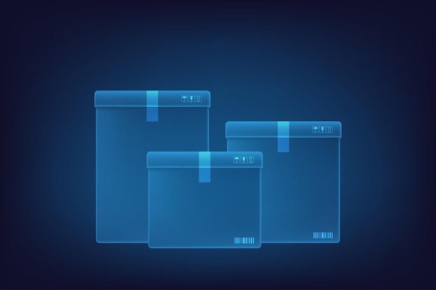 Transparencia de caja de paquete en la ilustración de vector de fondo azul