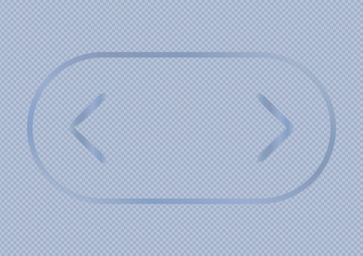 Vector transparent glass navigation button with left and right arrows glossy blue outline on checkered background modern vector ui design element for web app interface and futuristic digital control panel