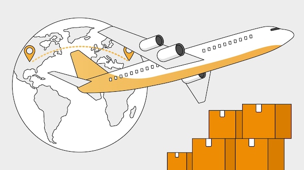 Transporte aéreo de carga con mapa del mundo