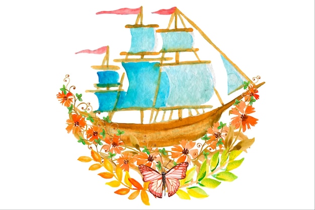 Vector transporte con calabazas y flores de girasol. ilustración de acuarela en estilo boho.