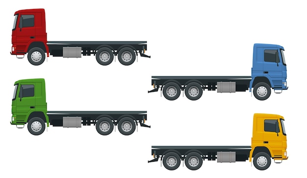 Vector transporte de camiones de carga. entrega rápida o transporte logístico. vector de plantilla aislado en blanco vista lateral.