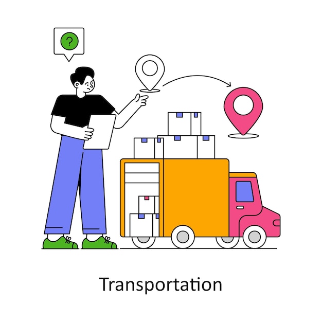 Transporte, estilo plano, diseño, vector, ilustración, acción, ilustración