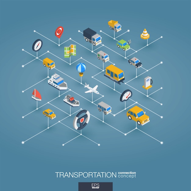 Transporte integrado iconos web 3d. concepto isométrico de red digital.