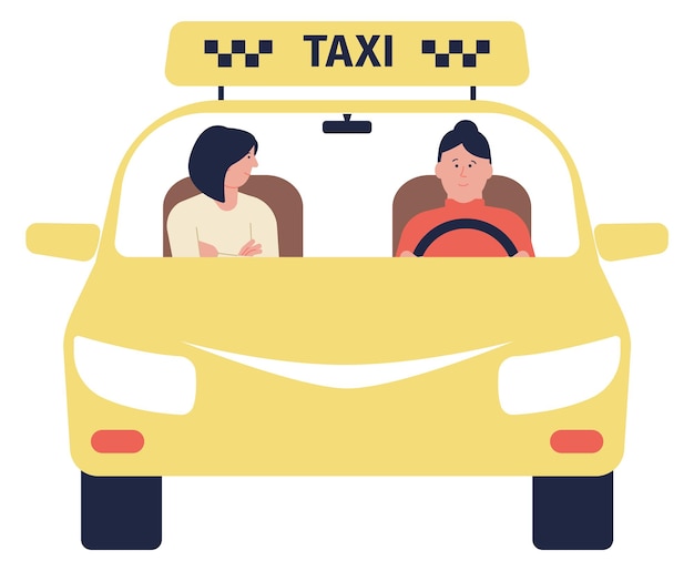 Transporte de pasajeros amarillo con mujer conductora mujer en taxi