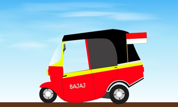 Vector transporte público de bajaj, taxi de bajai indonesia, vehículo de tailandia