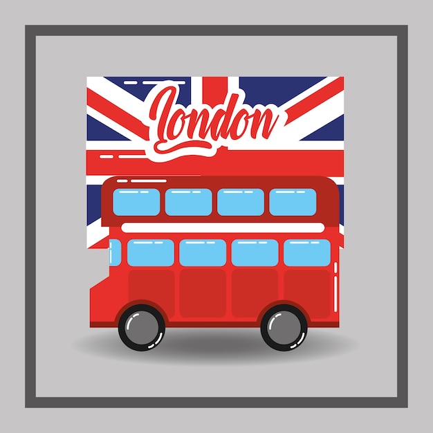 Transporte público rojo de la bandera del autobús de dos pisos de Londres