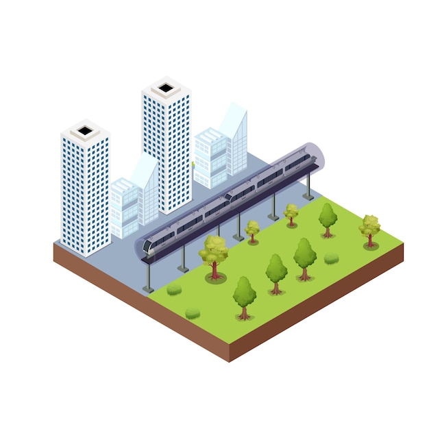 Transporte y viajes en tren expreso isométrico 3d