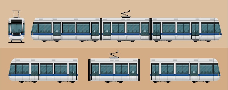 Vector el tranvía moderno aislado en el fondo el dibujo animado vectorial del tranvía ilustración vectorial de estilo plano