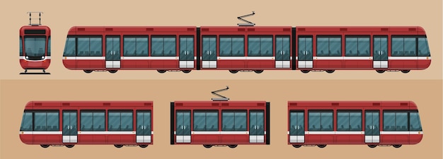 El tranvía moderno aislado en el fondo El dibujo animado vectorial del tranvía Ilustración vectorial de estilo plano