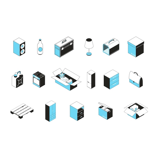 Traslado a un nuevo concepto de casa Icon Set Vector