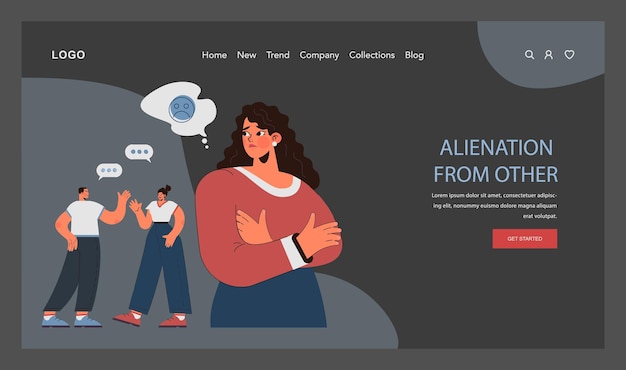Trastorno de estrés post-traumático página web o página de aterrizaje modo oscuro o nocturno mujer que sufre de