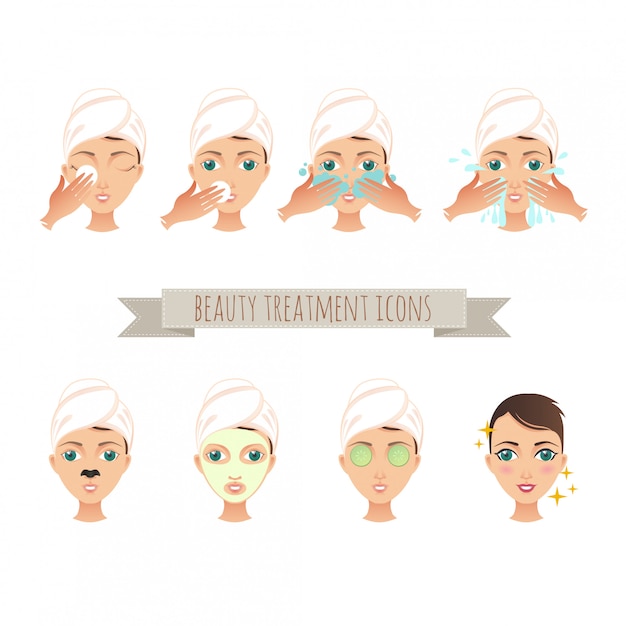 Vector tratamiento de belleza, cuidado facial, ilustración de máscara