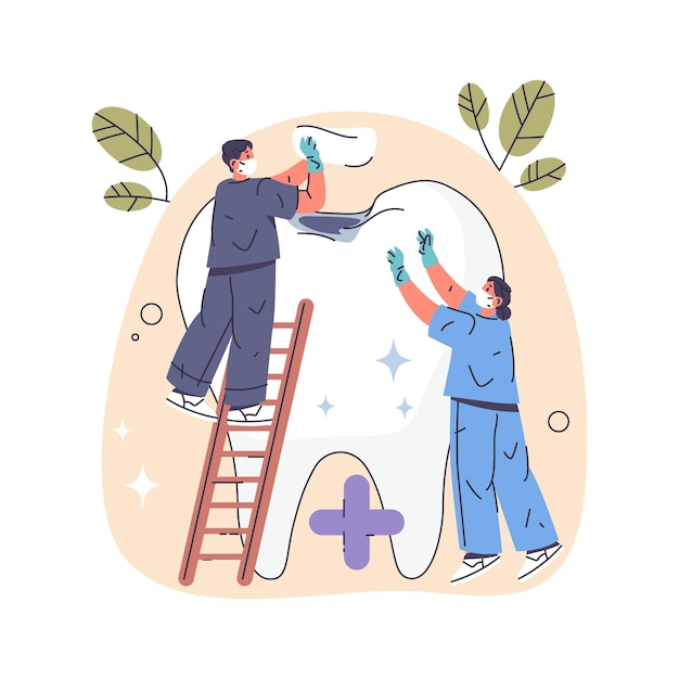 El tratamiento de la cavidad o la restauración del esmalte, el sellado o la ilustración vectorial del procedimiento dental de rellenado dental